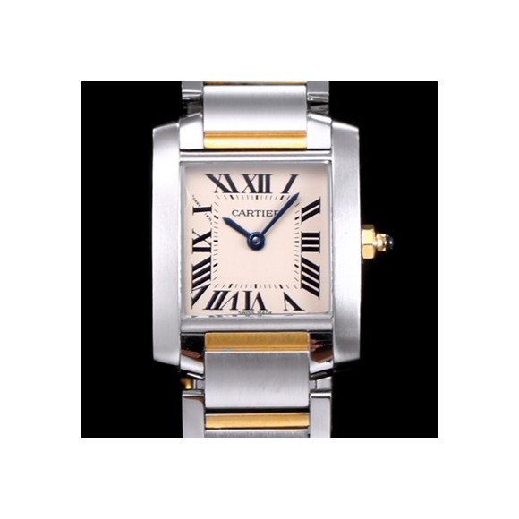 Cartier 까르띠에 여성용 탱크 프랑세즈 워치 쿼츠 무브먼트 스몰 엘로골드 스틸 그레이 다이얼 - Cartier TANK FRANCAISE WATCH SMALL 18K YellowGold Steel Silver Finish Grey Dial.